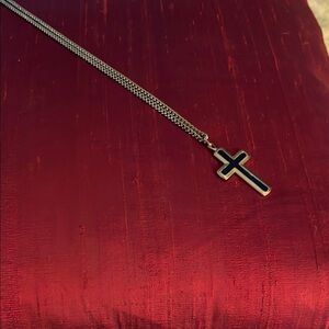 Silver and Blue Cross Pendant Necklace